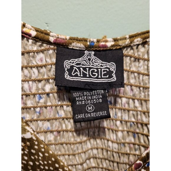 Brown Multicolor Spotted 3/4 Sleeve Empire Waist Flowy Mini Dress Sz M Coquette - Picture 7 of 8